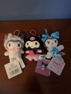NWT Sanrio Licensed Round1 5” Kuromi Standing Style Dress Plush Keychain Set